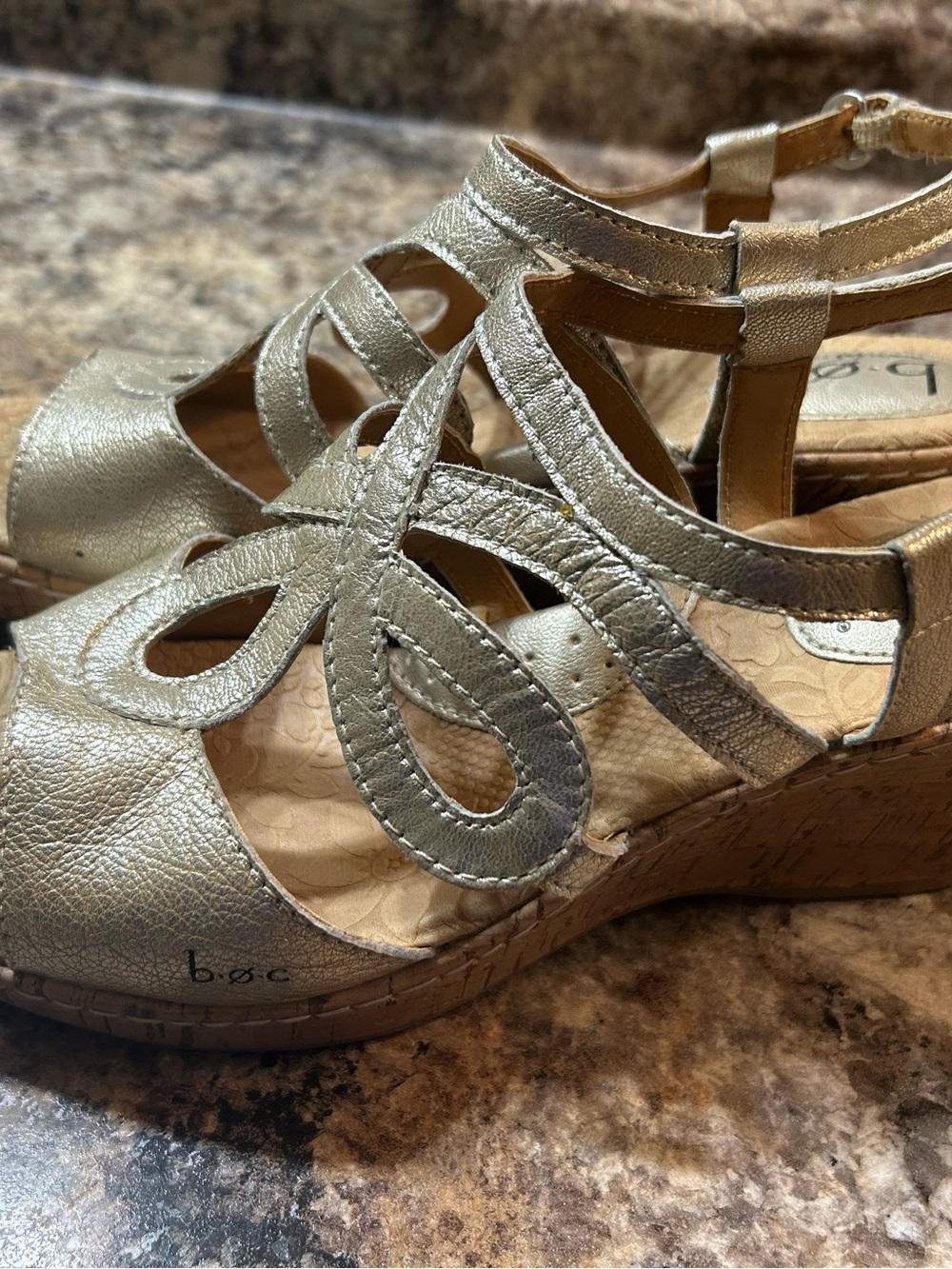 b.o.c. Metallic Gold Wedge Sandals with Cutout Upper